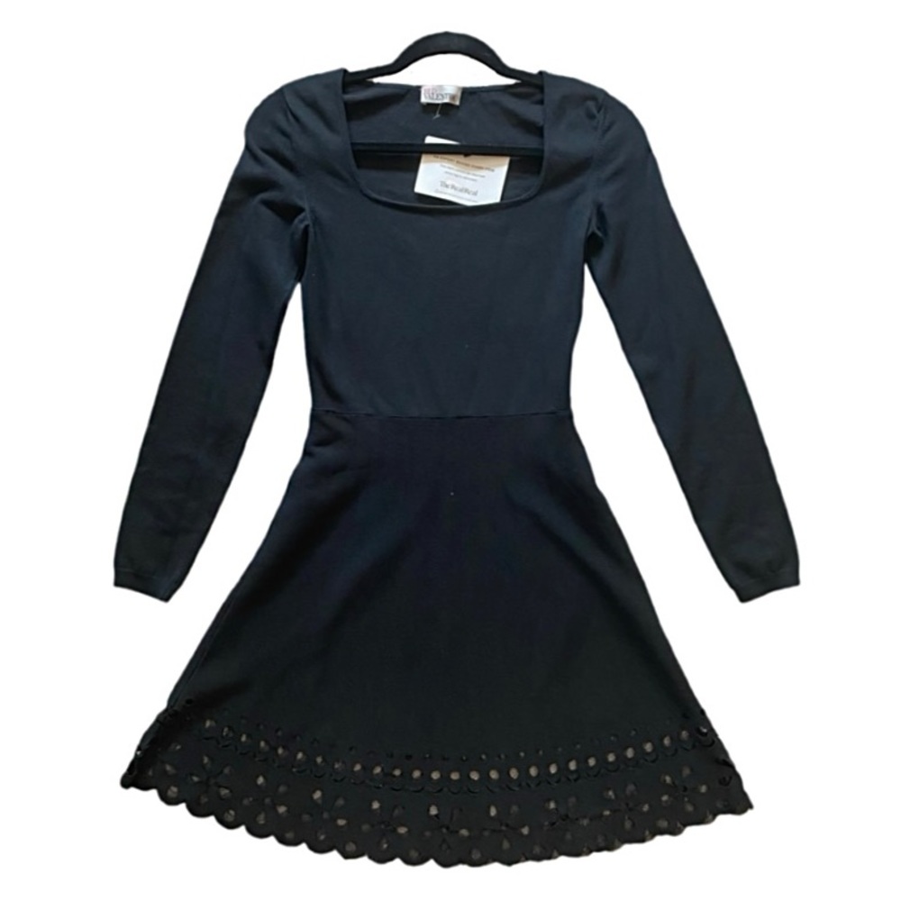Vintage Red Valentino Longuette Laser Cut Knit Dress — Black, Size 38/US XS